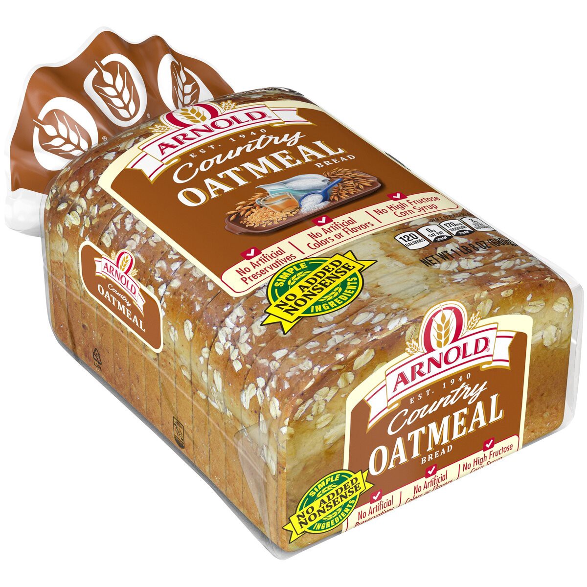 slide 3 of 7, Arnold Country Oatmeal Bread 24oz, 24 oz