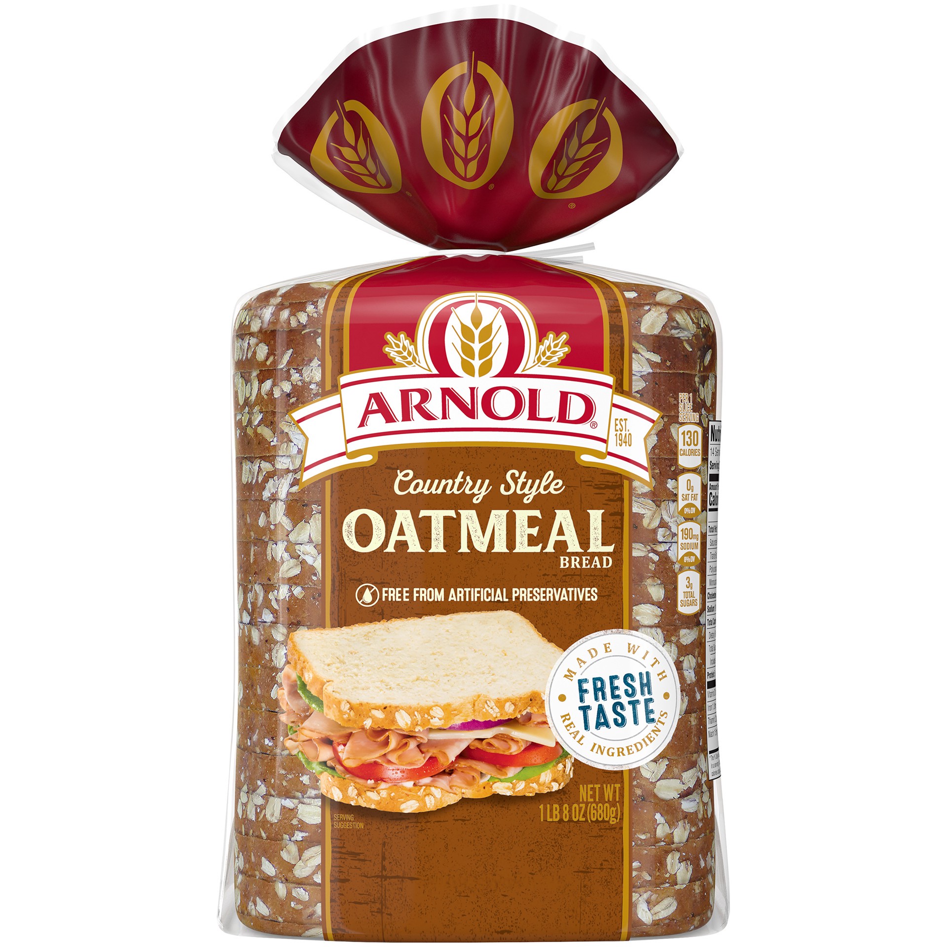 slide 1 of 7, Arnold Country Oatmeal Bread 24oz, 24 oz