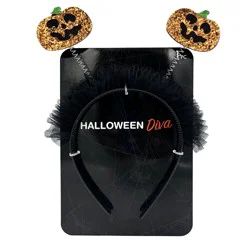Halloween Bopper Glitter Pumpkin Ear Headband, Orange 1 Count