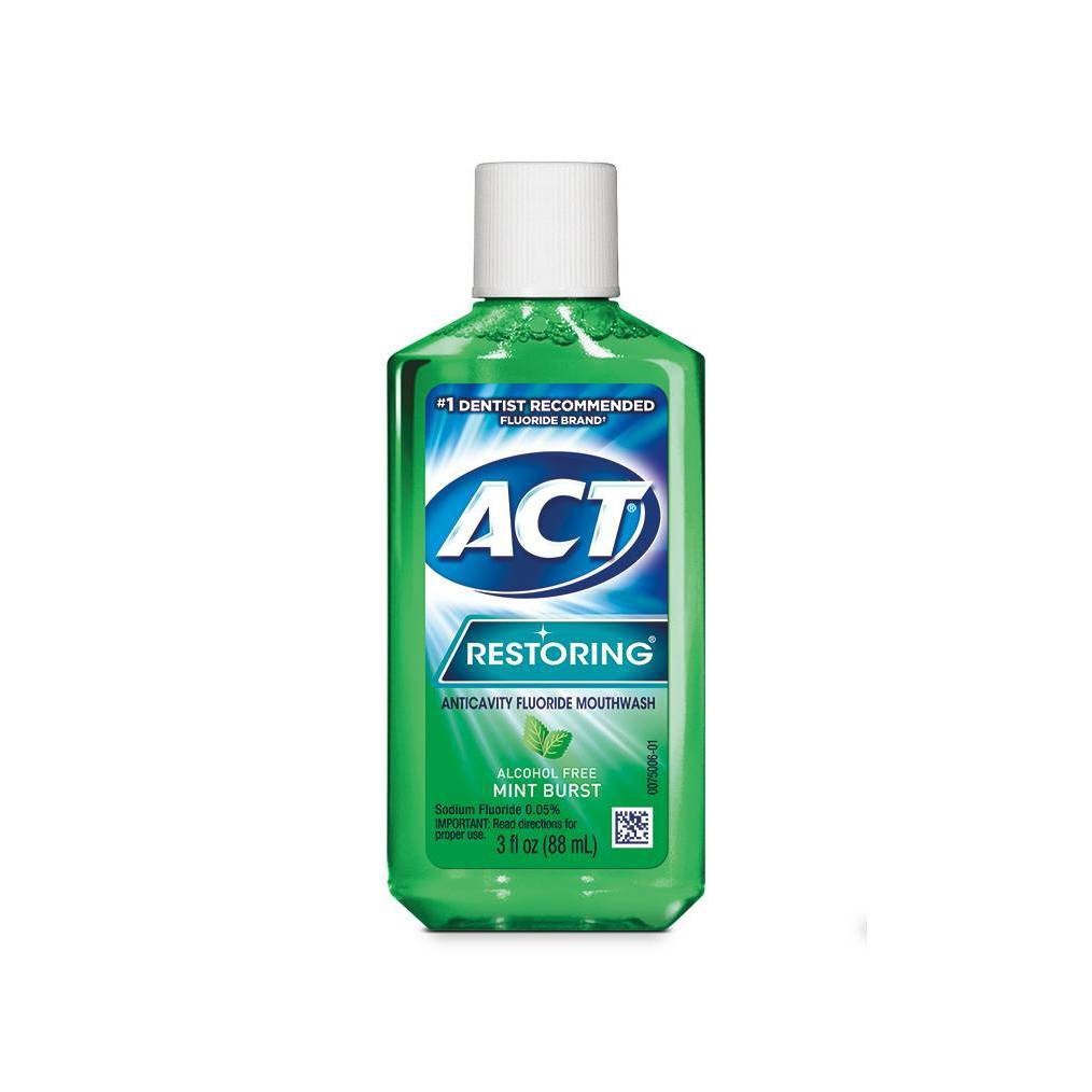 slide 1 of 2, ACT Restoring Anticavity Fluoride Mouthwash Mint Burst, 3 fl oz