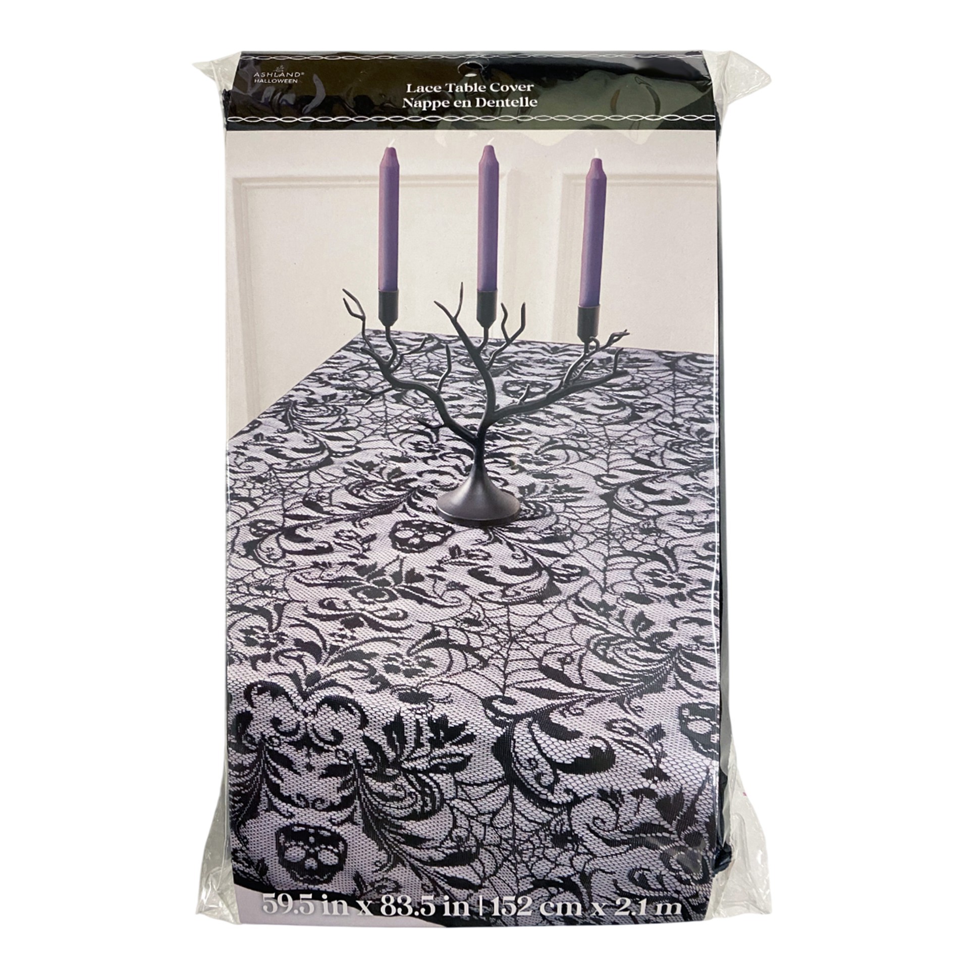 slide 4 of 4, 83.5" Black Skull Damask Lace Table Cover By Ashland, 83.5 in