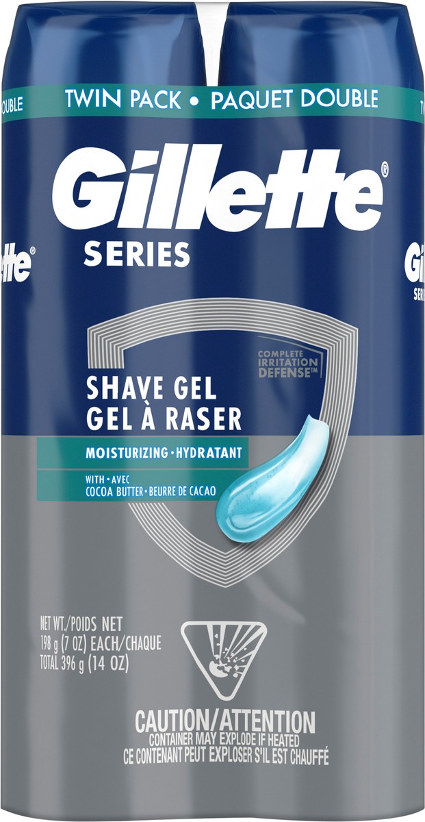 slide 3 of 3, Gillette Series Moisturizing Shave Gel for men with Cocoa Butter, Twin Pack (2-7oz Cans), 14oz, 2 ct