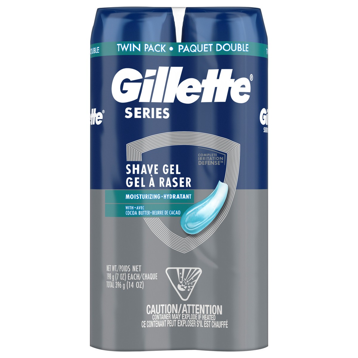 slide 1 of 3, Gillette Series Moisturizing Shave Gel for men with Cocoa Butter, Twin Pack (2-7oz Cans), 14oz, 2 ct