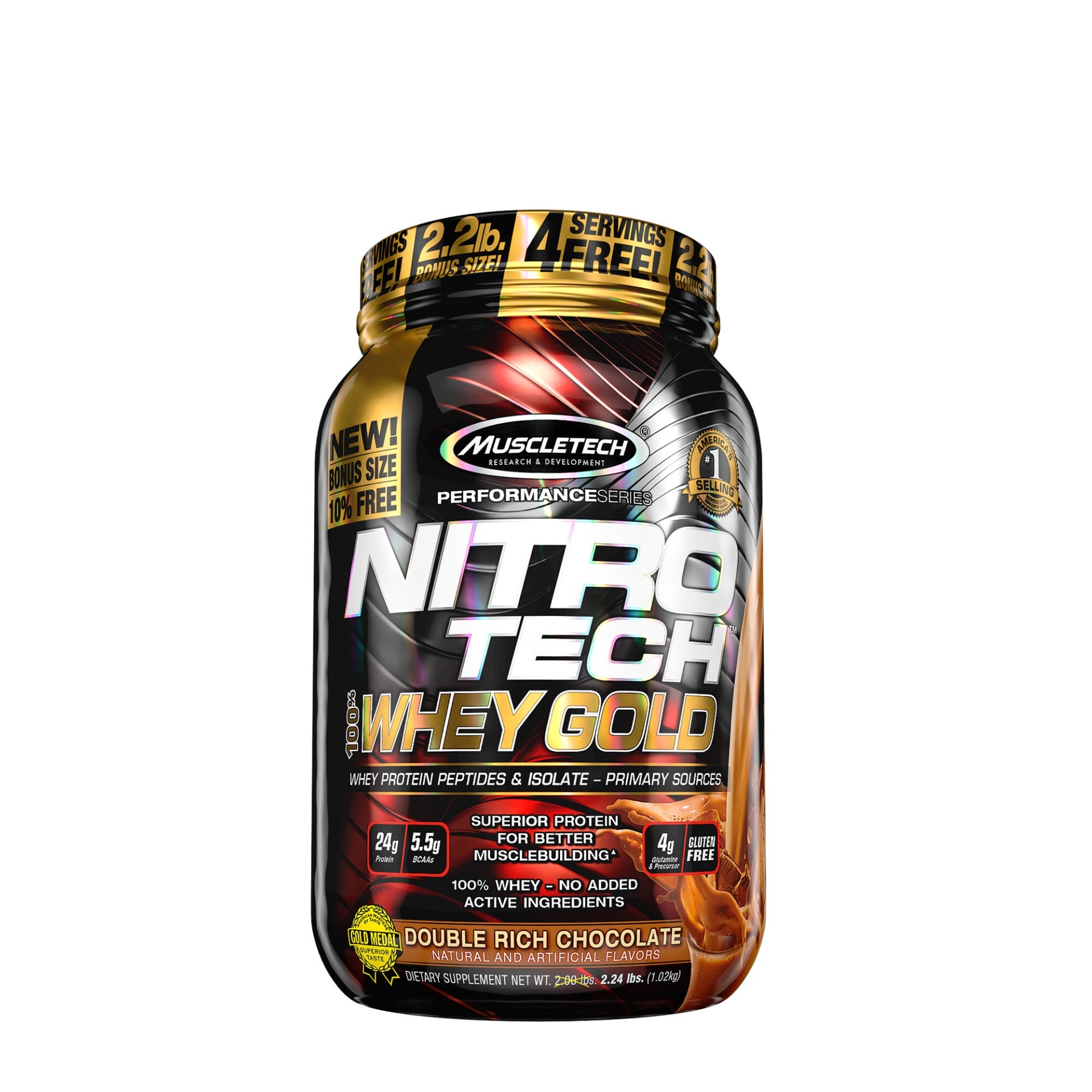 slide 1 of 1, MuscleTech NitroTech Whey Gold, Double Rich Chocolate, 2.2 lb