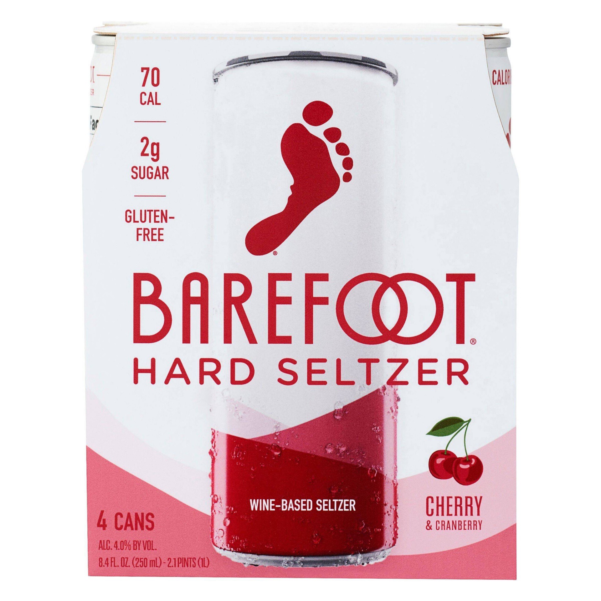 slide 1 of 2, Barefoot Wine Hard Seltzer Cherry & Cranberry - 4pk/250ml Cans, 4 ct; 250 ml