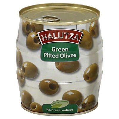 slide 1 of 1, Halutza Green Pitted Olives, 24 oz
