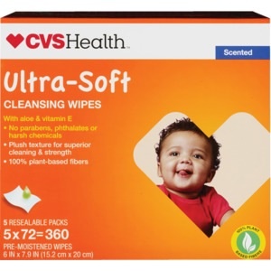 slide 1 of 1, CVS Health Ultra Soft Cleansing Wipes Refills, Scented, 5 pk; 72 ct