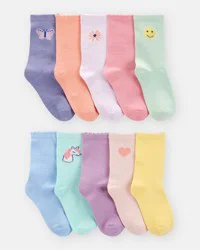 Carter's Girls 10 Pack Crew Socks - Multi, Size 8-14