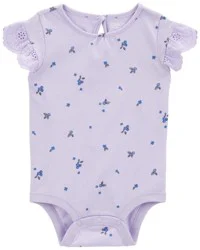 Oshkosh Blueberry Print Eyelet Flutter Bodysuit Purple 24M