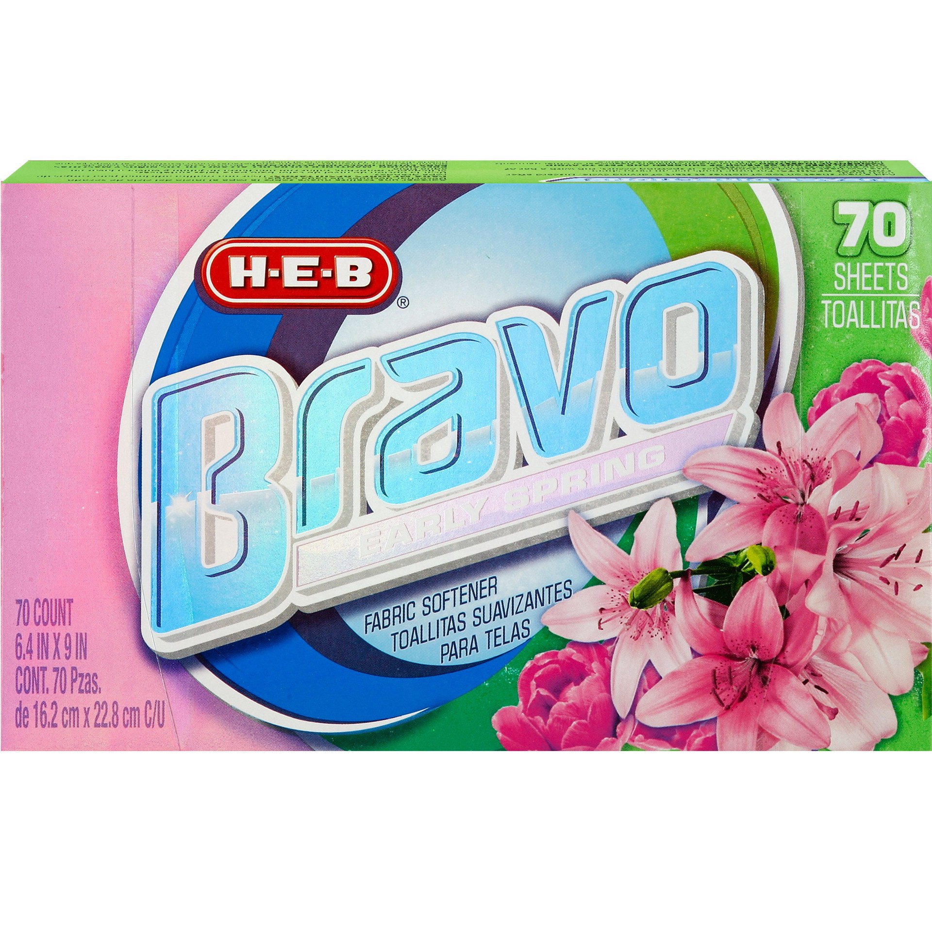 slide 1 of 1, H-E-B Bravo Early Spring Fabric Softener Sheets, 70 ct