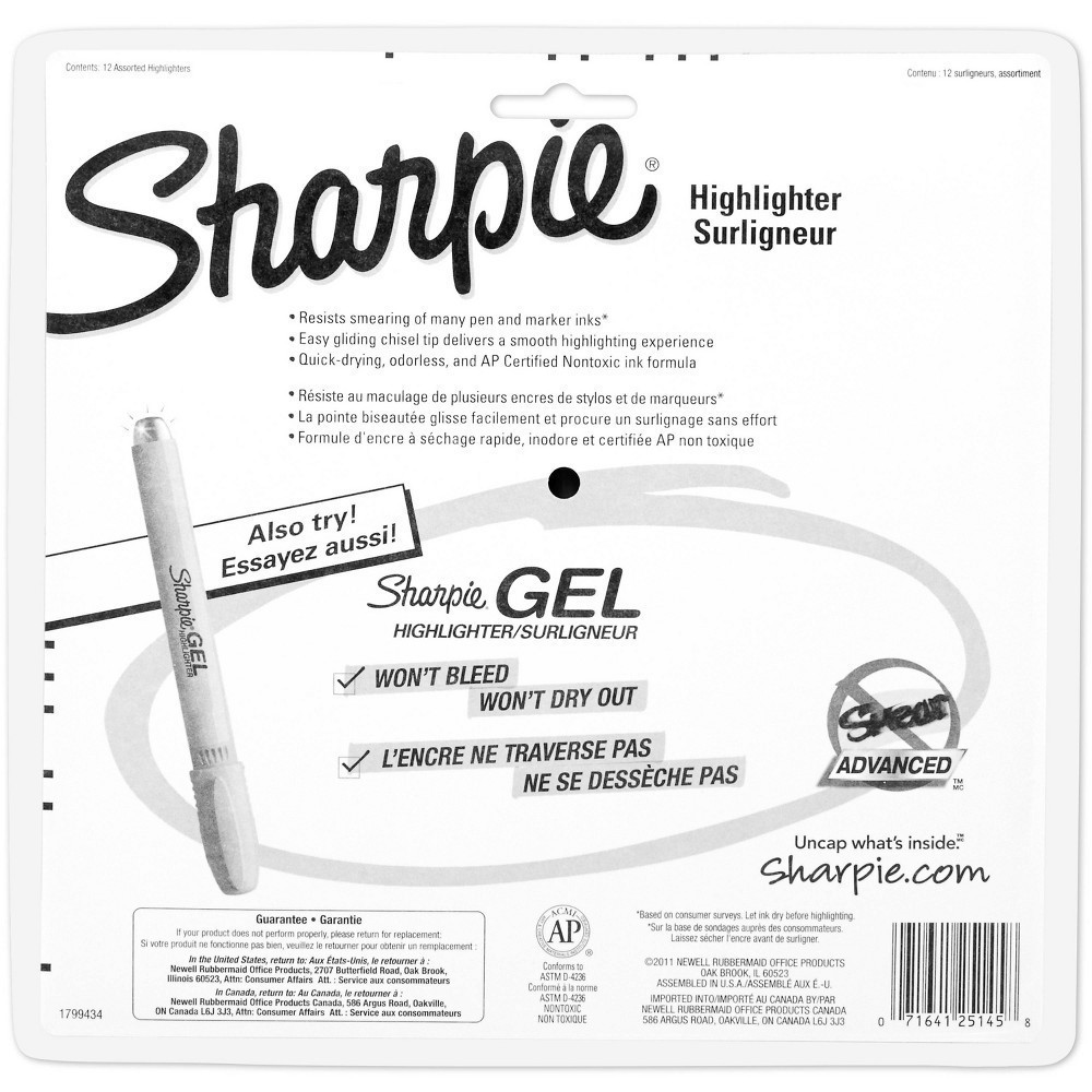 slide 8 of 8, Sharpie 12pk Highlighters Smear Guard Chisel Tip Multicolored, 12 ct