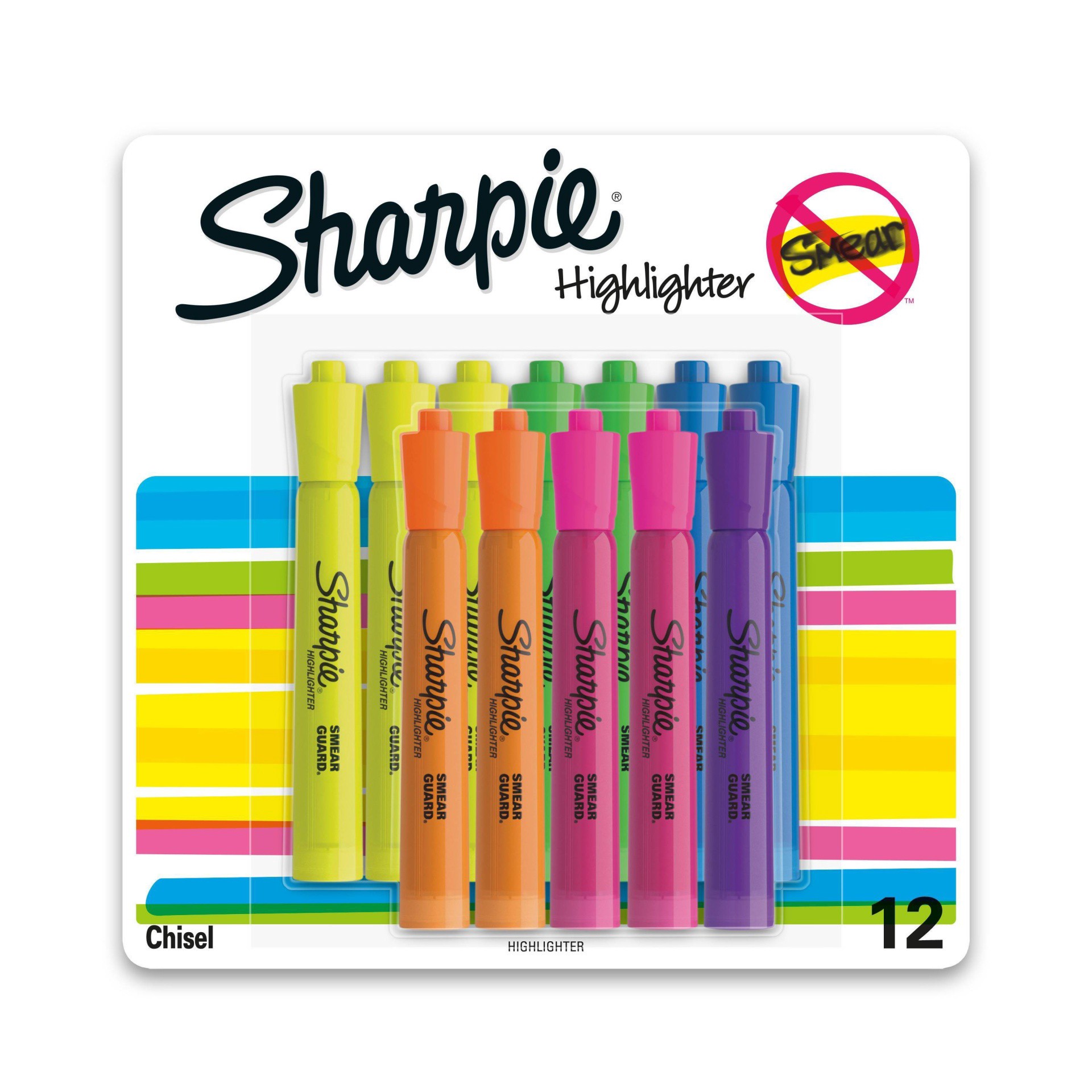 slide 1 of 8, Sharpie 12pk Highlighters Smear Guard Chisel Tip Multicolored, 12 ct