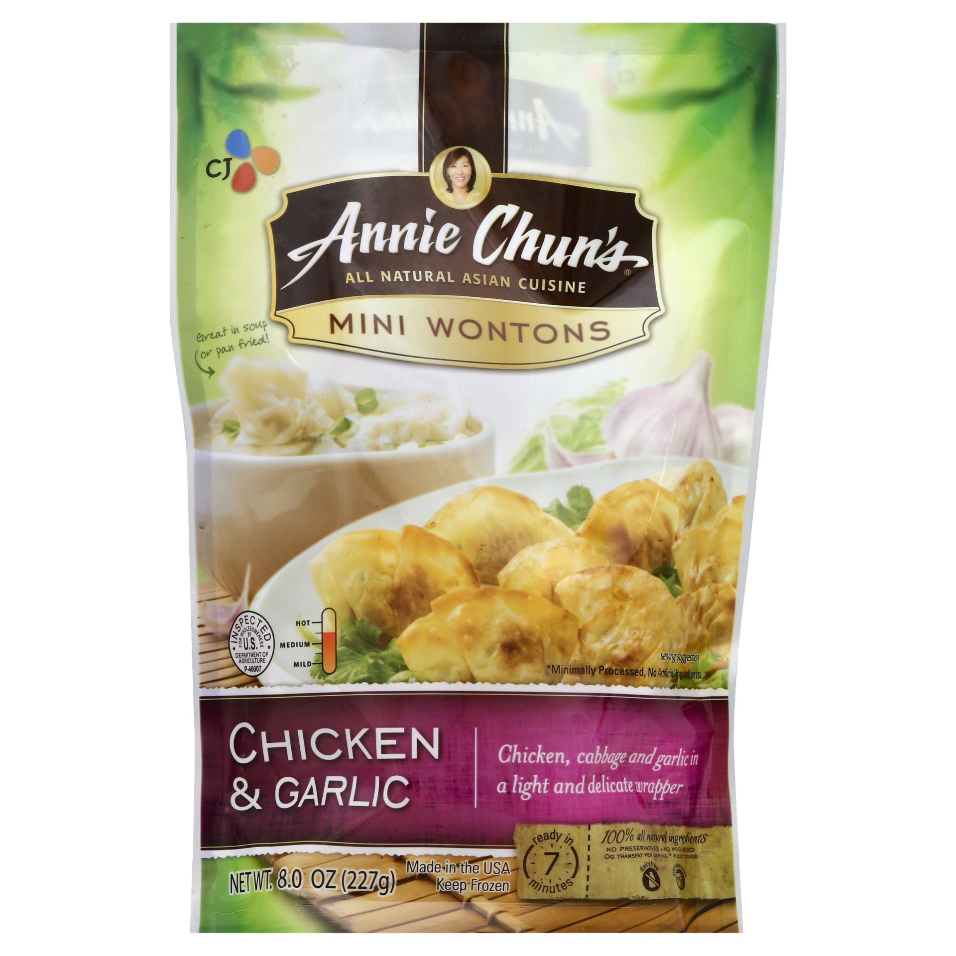 slide 1 of 1, Annie Chun's Mini Wontons, Chicken & Garlic, 8 oz