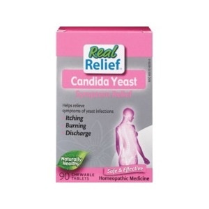 slide 1 of 1, Real Relief Candida Yeast Symptom Relief Chewable Tablets, 90 ct