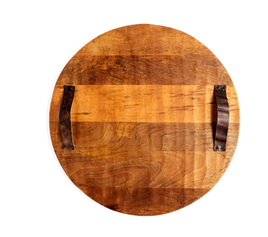 slide 1 of 1, Mud Pie Hand Carved Round Wood Serving Board With Handles, 1 ct