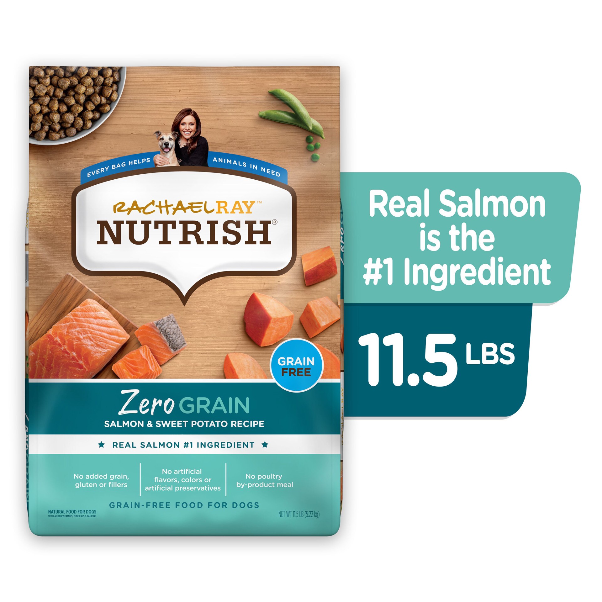 slide 4 of 8, Rachael Ray Nutrish Zero Grain Salmon & Sweet Potato Recipe Dry Dog Food, 11.5 lb. Bag, 11.5 lb
