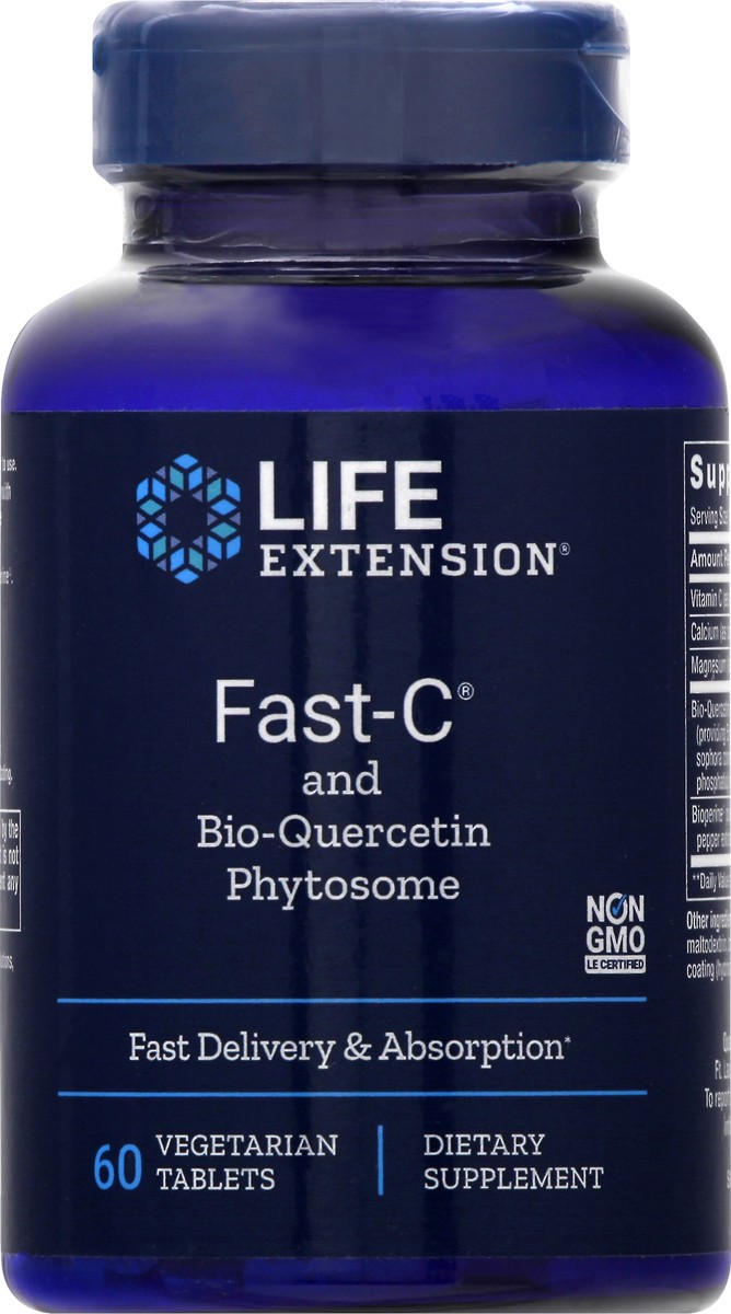 slide 8 of 9, Life Extension Fast-C and Bio-Quercetin Phytosome 60 Vegetarian Tablets, 60 ct