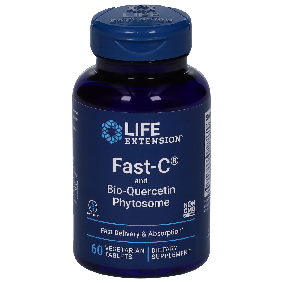 slide 1 of 9, Life Extension Fast-C and Bio-Quercetin Phytosome 60 Vegetarian Tablets, 60 ct