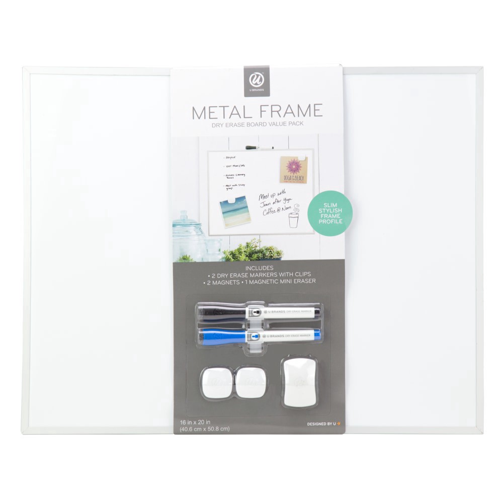 slide 2 of 2, U Brands Magnetic Dry Erase Board, 20 x 16 Inches, Value Pack, Silver Aluminum Frame, 1 ct
