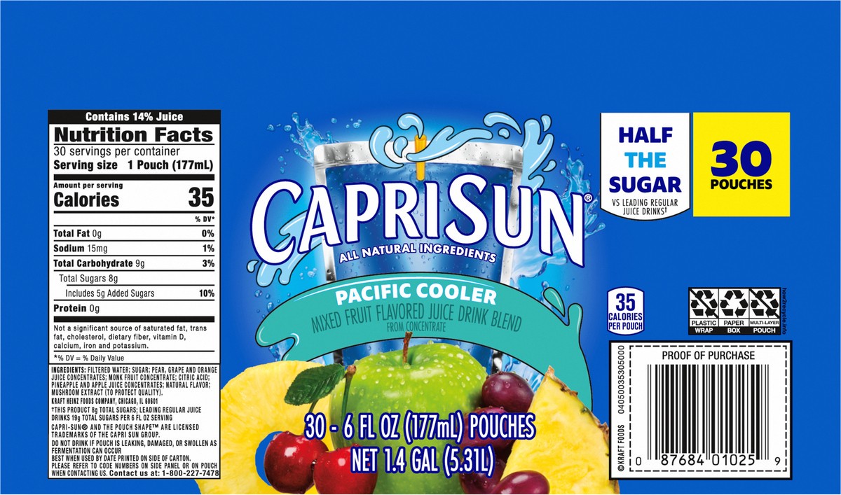 slide 7 of 12, Capri Sun Pacific Cooler Mixed Fruit Flavored Juice Drink Blend Pouches, 180 fl oz