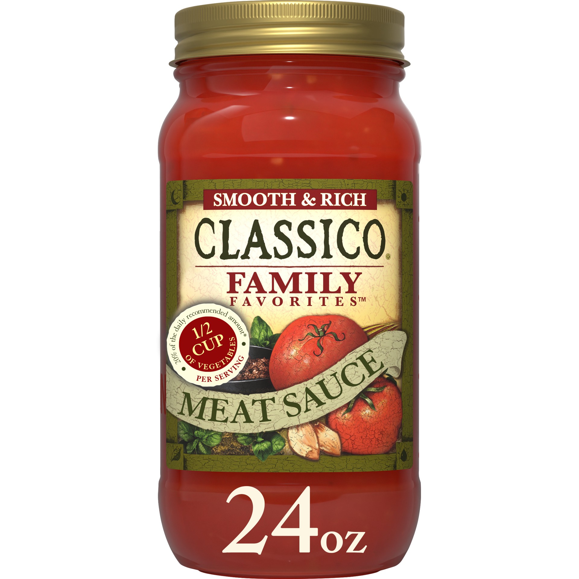 slide 1 of 7, Classico Family Favorites Meat Smooth & Rich Pasta Sauce, 24 oz Jar, 24 oz