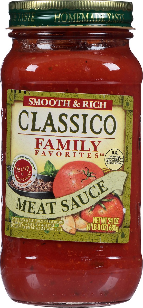 slide 6 of 7, Classico Family Favorites Meat Smooth & Rich Pasta Sauce, 24 oz Jar, 24 oz