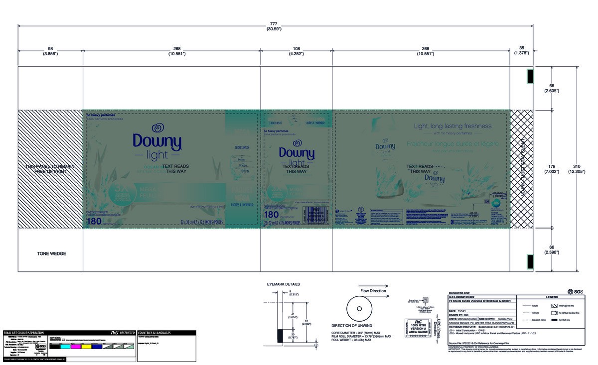 slide 3 of 7, Downy Light Mega Dryer Sheets, Fabric Softener Dryer Sheets, Ocean Mist, 180 Count, 180 ct