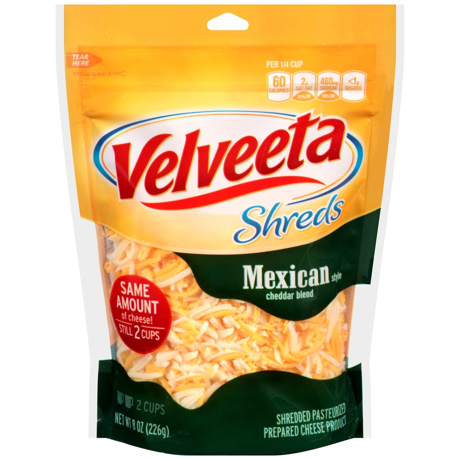 slide 1 of 1, Velveeta Shredded Cheese Product, Mexican Style Cheddar Blend, 8 oz