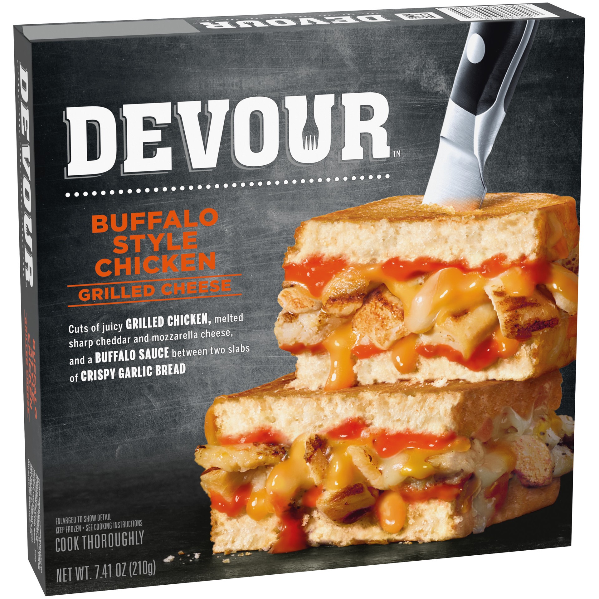 slide 4 of 5, DEVOUR Buffalo Style Chicken Grilled Cheese Frozen Meal, 7.41 oz Box, 7.41 oz