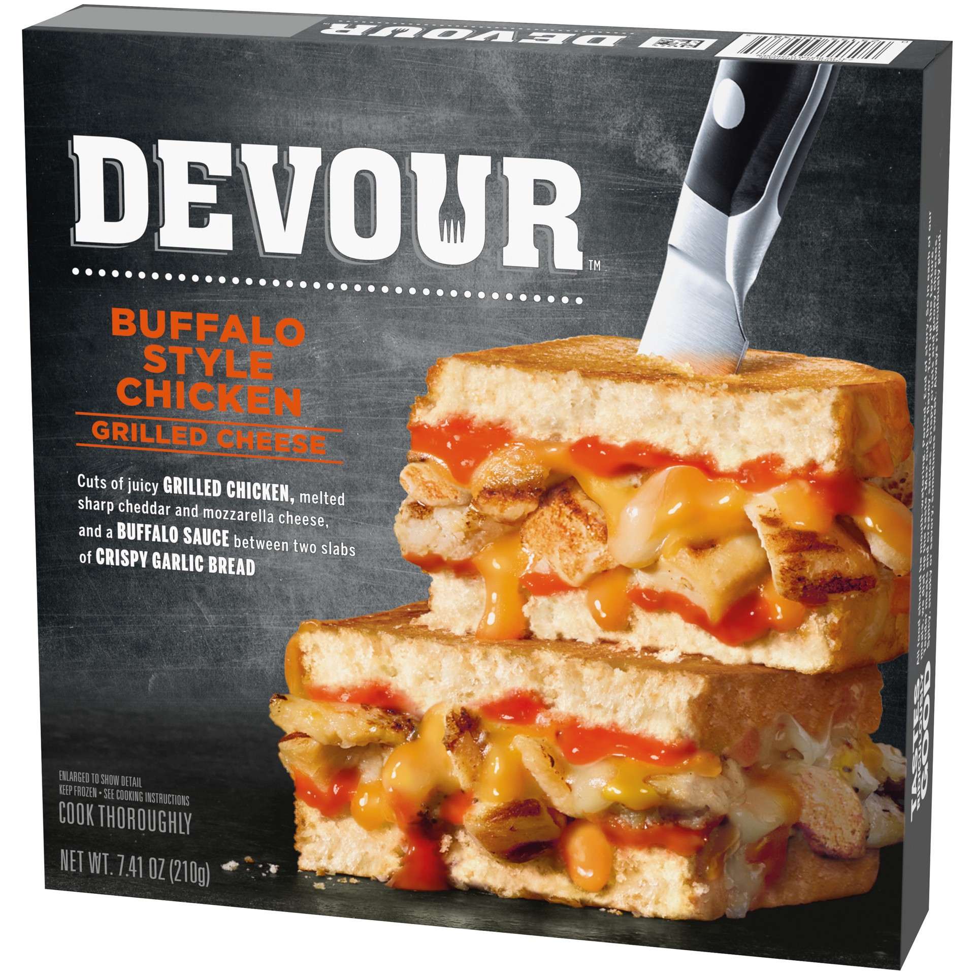 slide 5 of 5, DEVOUR Buffalo Style Chicken Grilled Cheese Frozen Meal, 7.41 oz Box, 7.41 oz