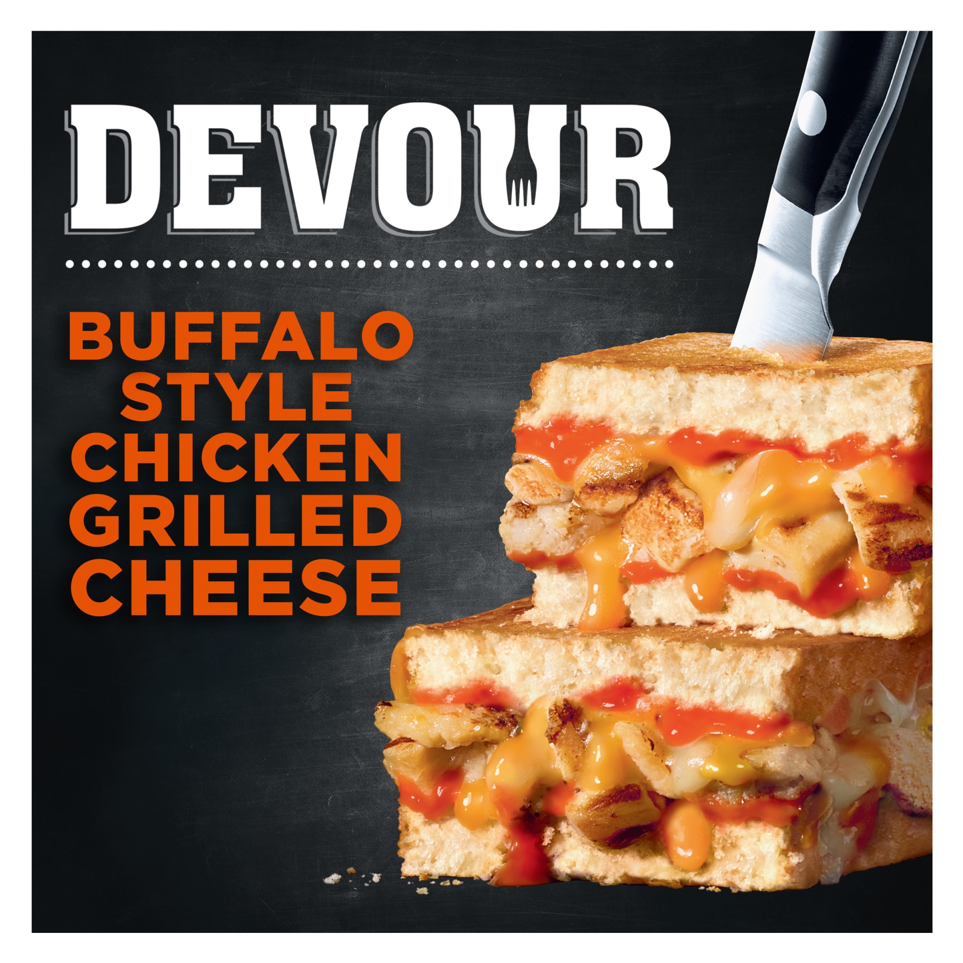 slide 1 of 1, DEVOUR Buffalo Style Chicken Grilled Cheese Frozen Meal, 7.41 oz