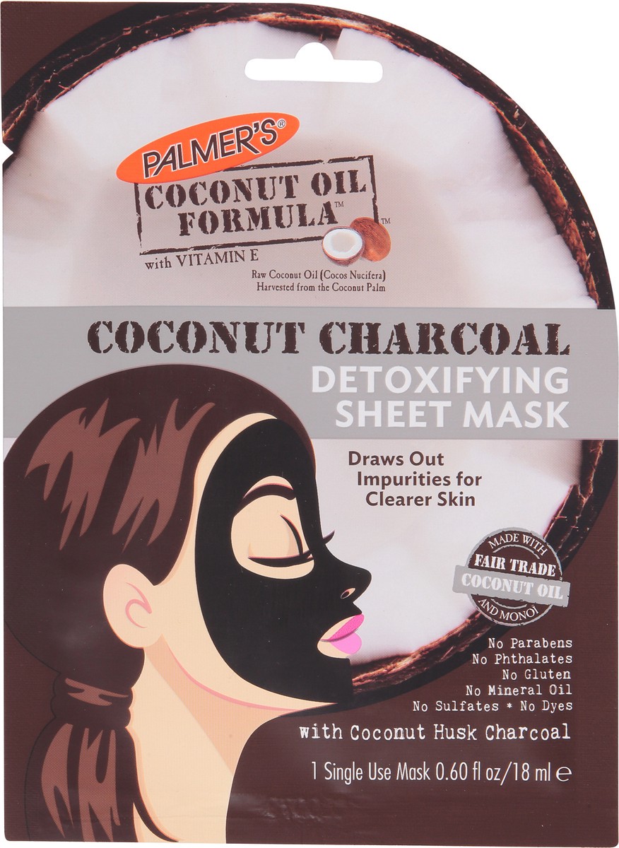 slide 2 of 10, Palmer's Coconut Oil Formula Coconut Charcoal Detoxifying Sheet Mask 1 ea, 1 ct