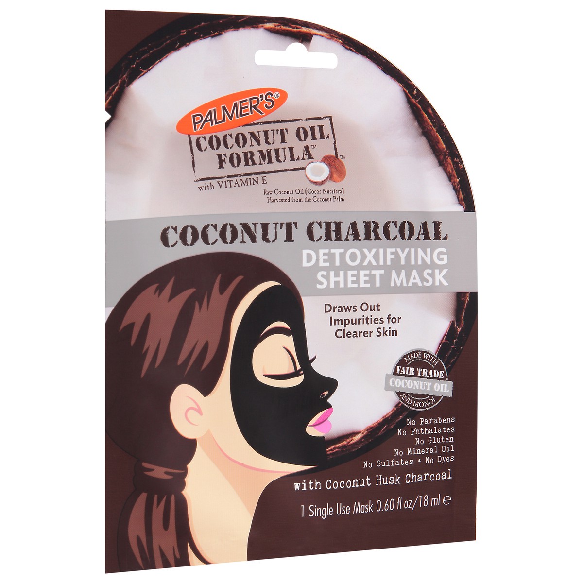 slide 4 of 10, Palmer's Coconut Oil Formula Coconut Charcoal Detoxifying Sheet Mask, .60 fl. oz., 0.60 fl oz