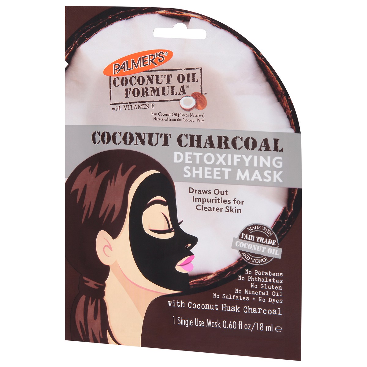 slide 5 of 10, Palmer's Coconut Oil Formula Coconut Charcoal Detoxifying Sheet Mask, .60 fl. oz., 0.60 fl oz