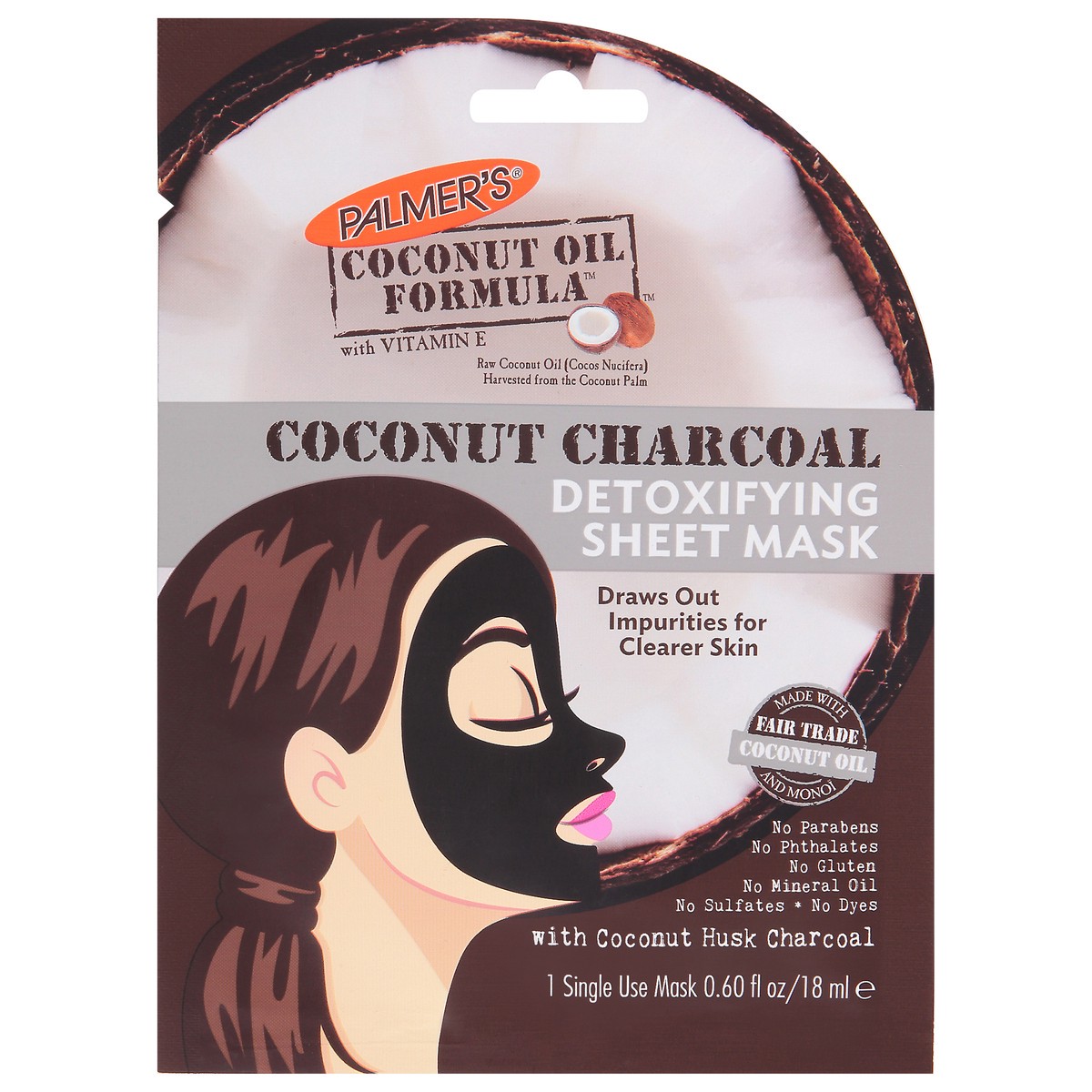 slide 1 of 10, Palmer's Coconut Oil Formula Coconut Charcoal Detoxifying Sheet Mask, .60 fl. oz., 0.60 fl oz
