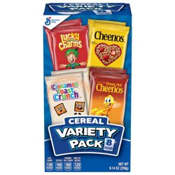 General Mills Breakfast Cereal Variety Pack, Lucky Charms, Cinnamon Toast Crunch, Cheerios, and Honey Nut Cheerios, 8 pouches, 9.14 oz