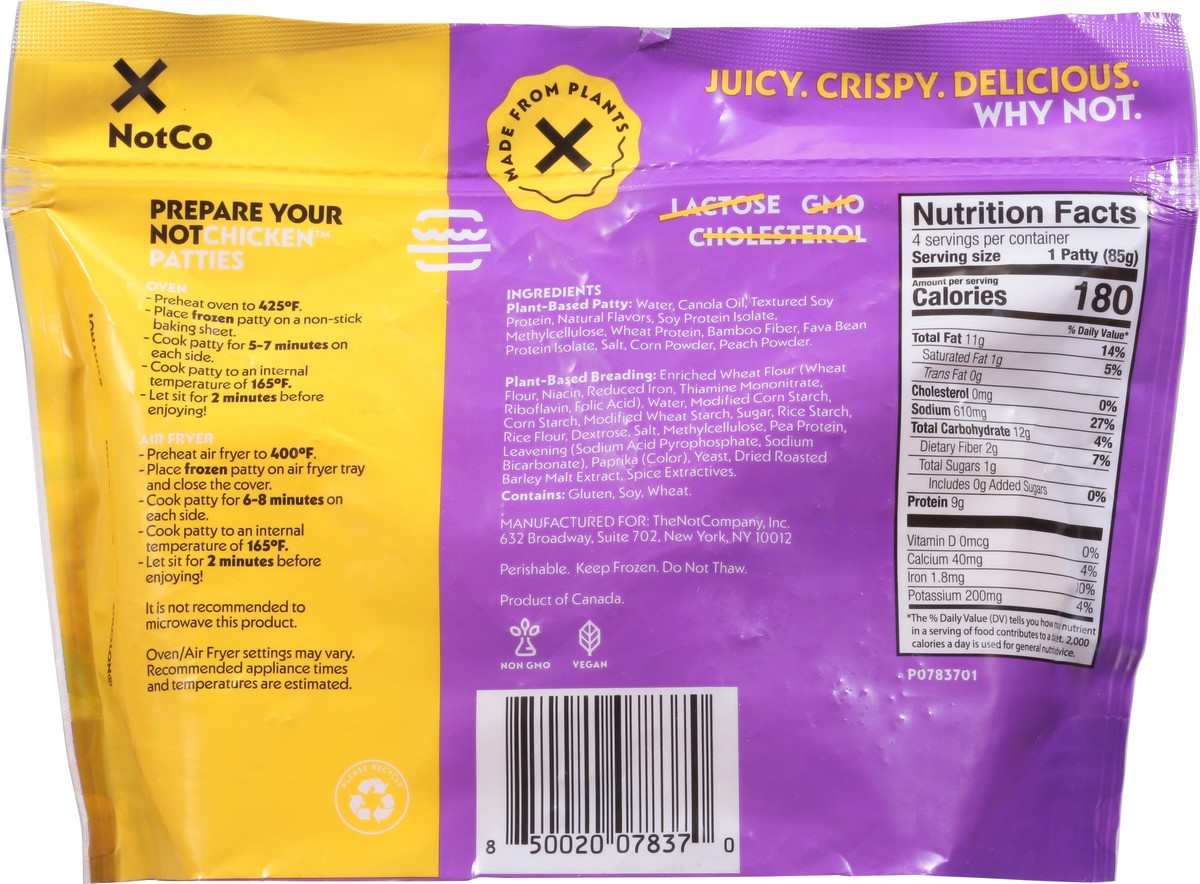 slide 2 of 13, NotCo NotChicken Frozen Plant-Based Breaded Chicken Patties, 4 ct Pouch, 12 oz