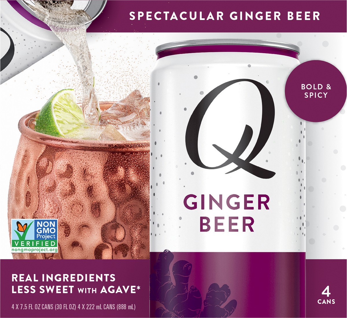 slide 5 of 8, Q Mixers Ginger Beer, Premium Cocktail Mixer Made with Real Ingredients, (Pack of 4) - 4 ct, 4 ct