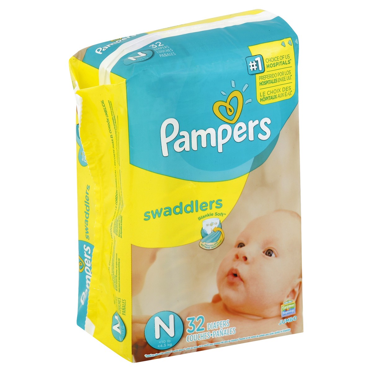 slide 6 of 6, Pampers Swaddlers Diapers Jumbo Pack Size Newborn, 32 ct