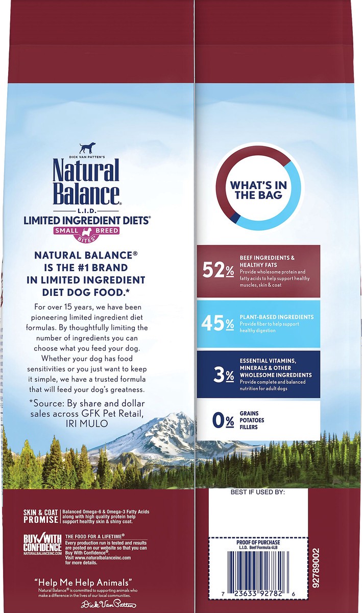 slide 4 of 8, Natural Balance L.I.D. Limited Ingredient Diets Small Breed Bites Grain Free Beef Formula Dog Food 4 lb, 4 lb