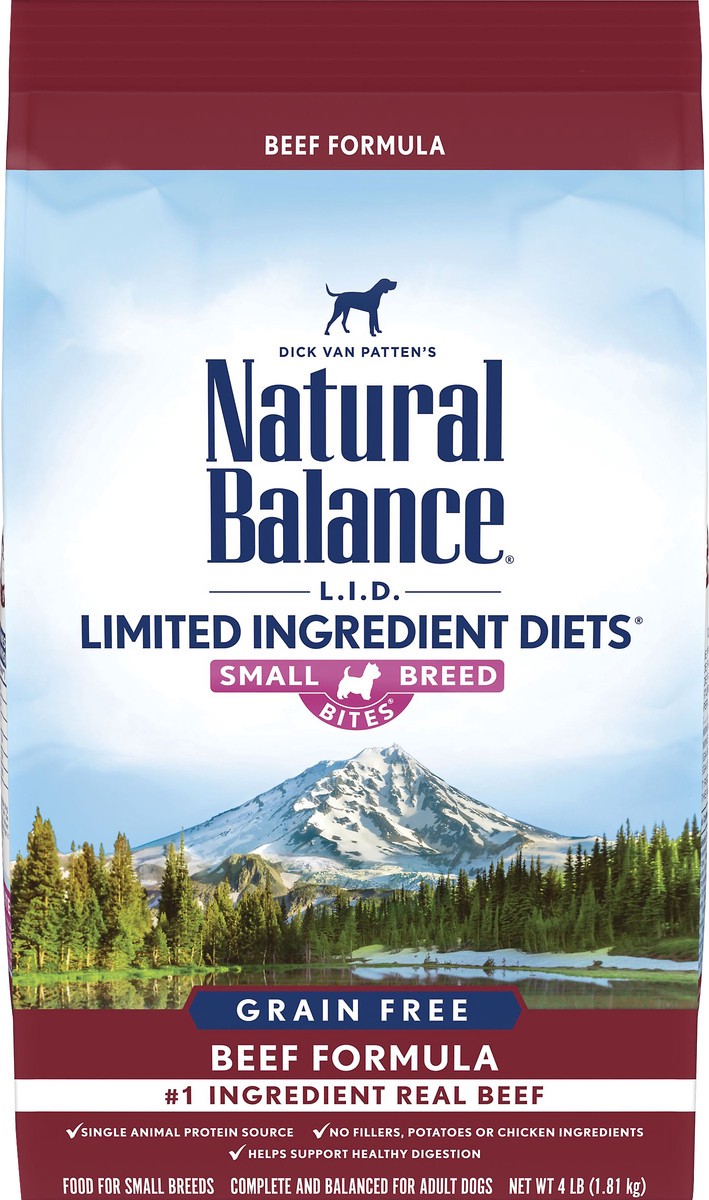 slide 3 of 8, Natural Balance L.I.D. Limited Ingredient Diets Small Breed Bites Grain Free Beef Formula Dog Food 4 lb, 4 lb