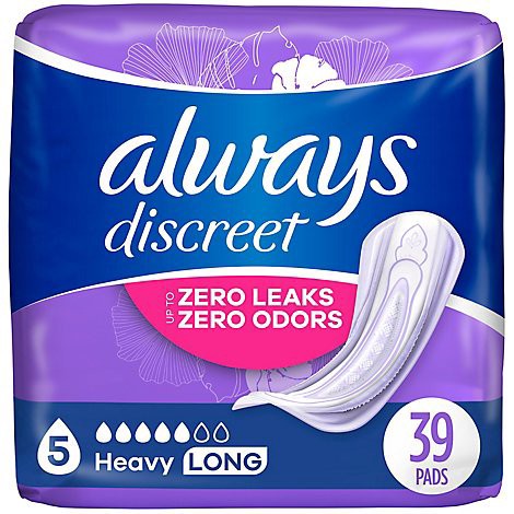 slide 1 of 1, Always Discreet Heavy Long Incontinence Pads - 39 Count, 39 ct