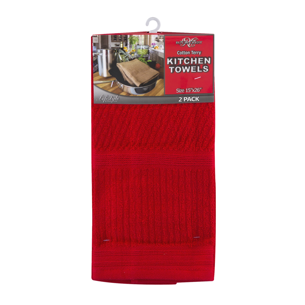 slide 1 of 1, Royal Crest Cotton Terry Kitchen Towels - Cherry, 2 ct