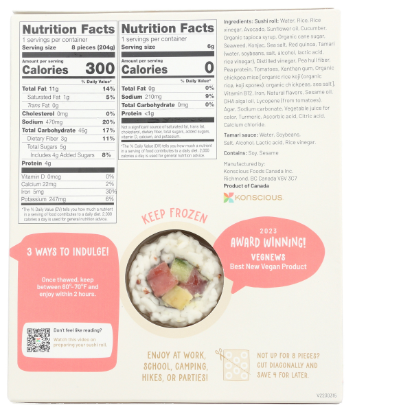 slide 2 of 5, Konscious Plant-Based Tuna Avocado Roll 8 ea, 8 ct