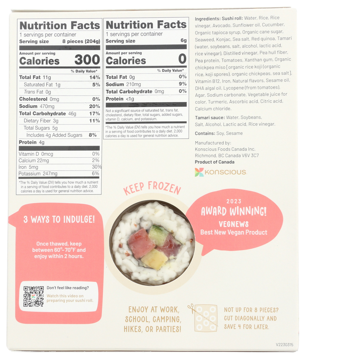 slide 4 of 5, Konscious Plant-Based Tuna Avocado Roll 8 ea, 8 ct