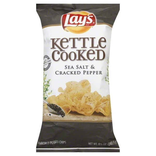 slide 1 of 1, Lay's Lays Kettle Cooked Sea Salt And Pepper, 8 oz