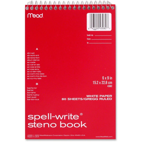 slide 1 of 1, Mead Management Series Spell-Write Steno Book, Gregg Ruled, 80 ct