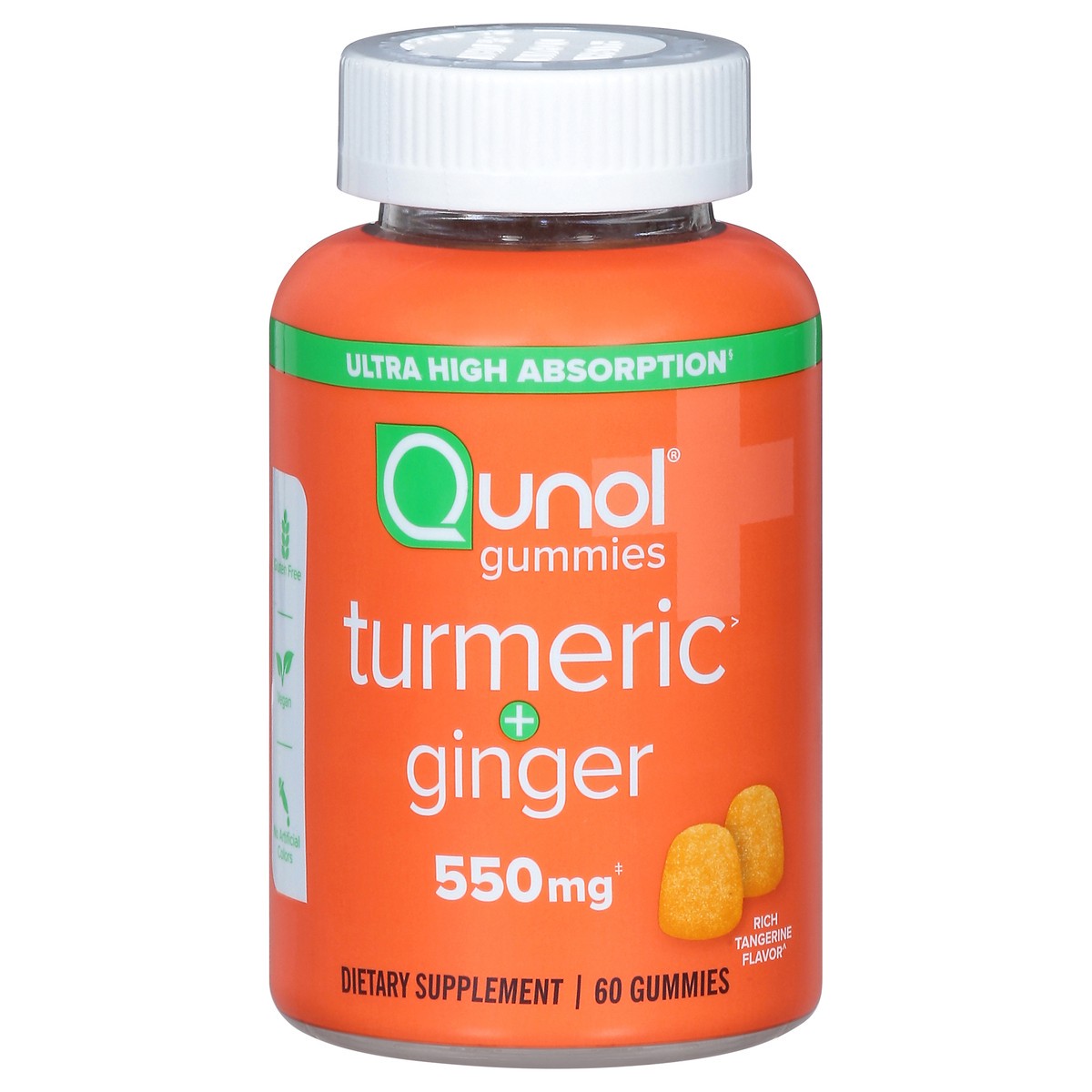 slide 5 of 15, Qunol 550 mg Rich Tangerine Flavor Turmeric + Ginger 60 Gummies, 60 ct