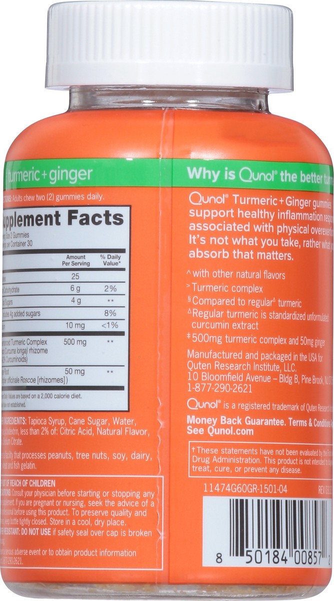 slide 10 of 15, Qunol 550 mg Rich Tangerine Flavor Turmeric + Ginger 60 Gummies, 60 ct