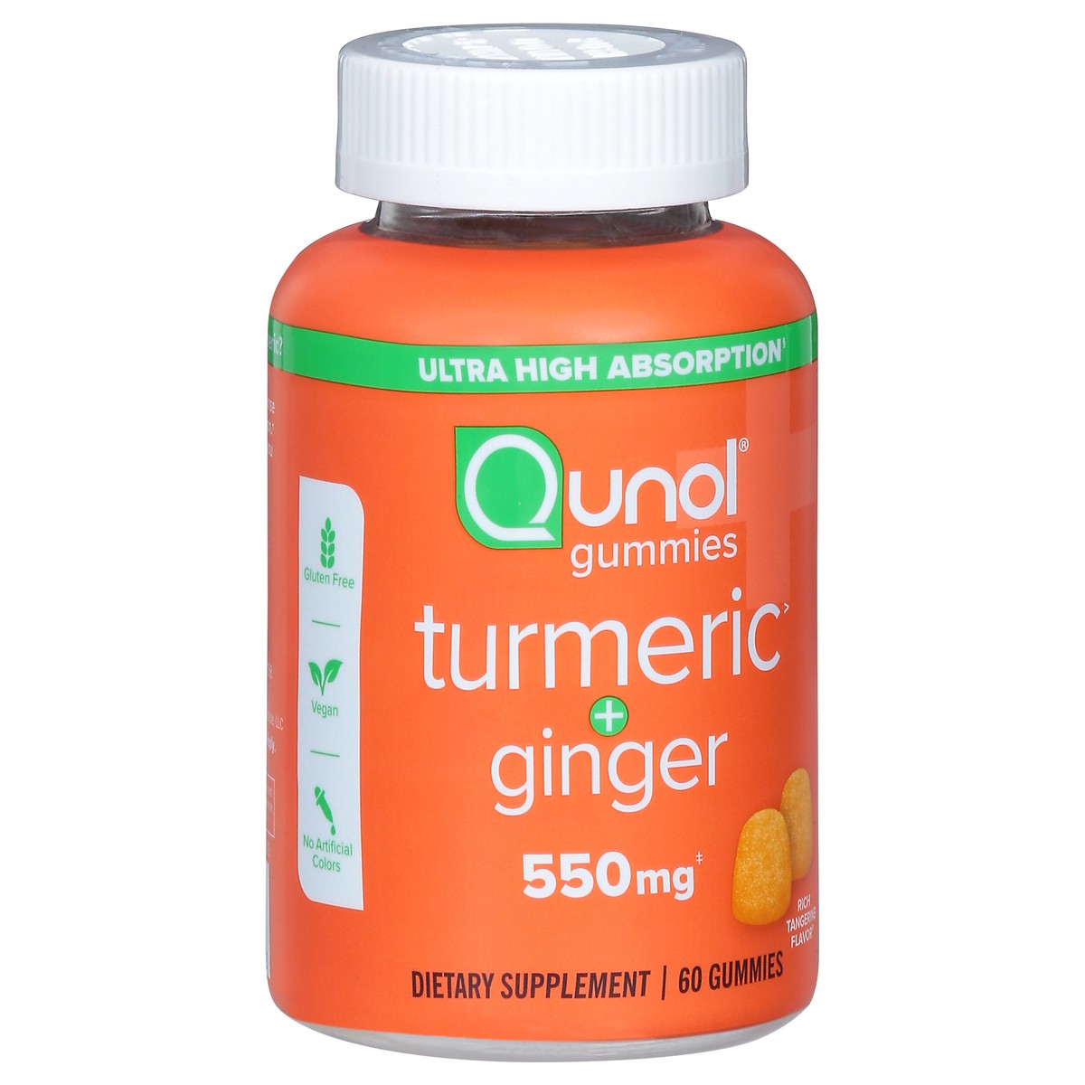 slide 2 of 15, Qunol 550 mg Rich Tangerine Flavor Turmeric + Ginger 60 Gummies, 60 ct